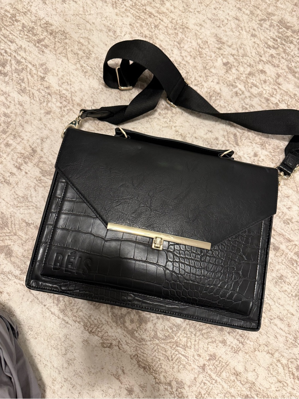 Beis Black Women's Crossbody Satchel Bag with Gold Hardware